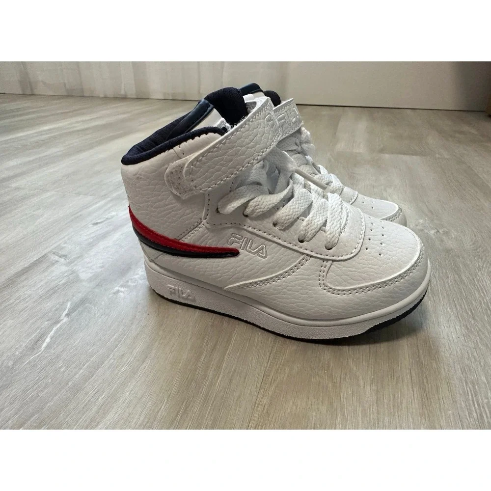 Kids Fila White High Top Sneakers Hook and Loop Closure‎ Red Blue Accent Sz 8